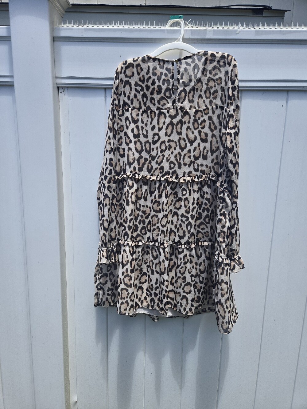 LOFT CLOSET Leopard Print Tiered Long Sleeve Dress